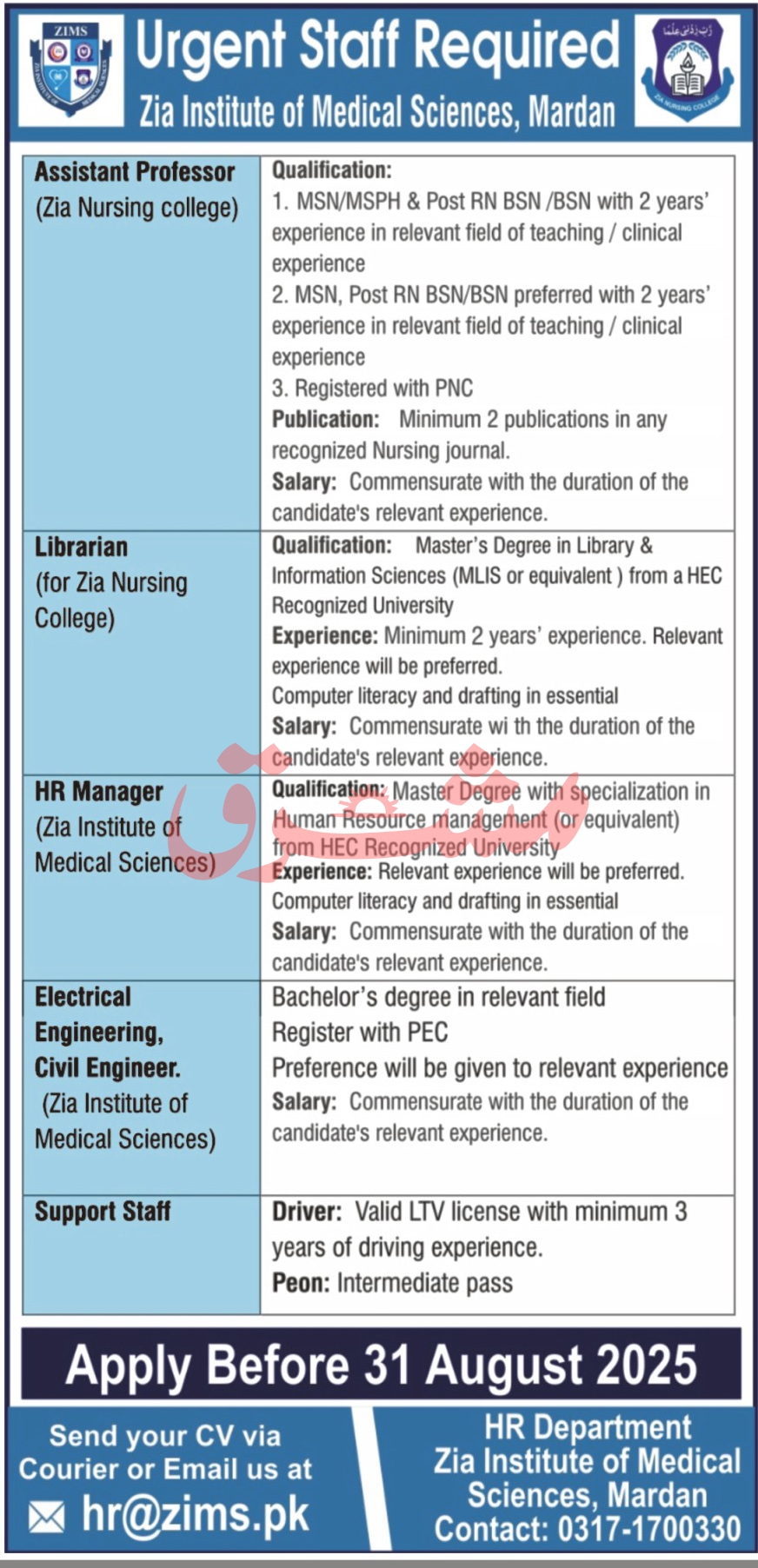 Jobs in Zia Institute of Medical Sciences Mardan